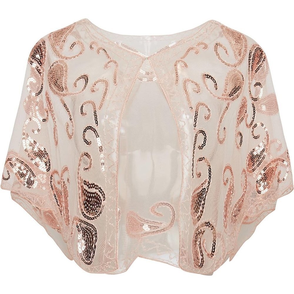 Babeyond 1920s Shawl  Wraps Beaded Evening Cape Bridal Shawl Cover Up (Pink)